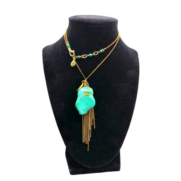 Angel Signed Natural Turquoise Nugget Necklace – Gold Chain Tassel Pendant - Picture 1 of 6